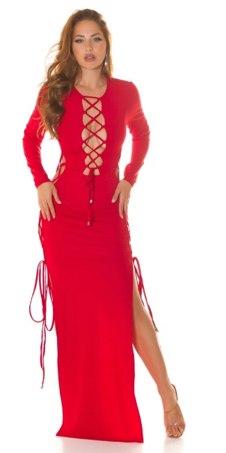 Maxidress with Cut Outs to lace Red